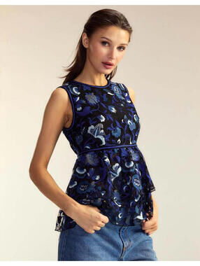 Cynthia Rowley Eve Embroidered Peplum Top, $325, NWT, Size M, #2305